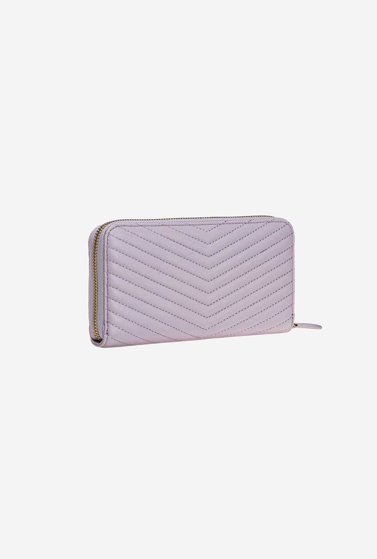 Grey Gold Women's Pinko Zip-around In Chevron-patterned Nappa Leather Purses | Ireland-40318729