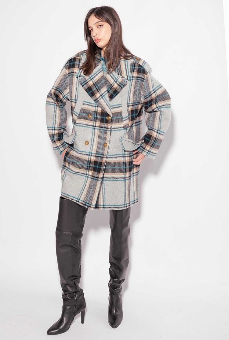 Grey/Turquoise Women's Pinko Check Coats | Ireland-90253179