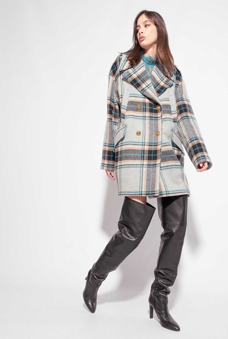 Grey/Turquoise Women's Pinko Check Coats | Ireland-90253179