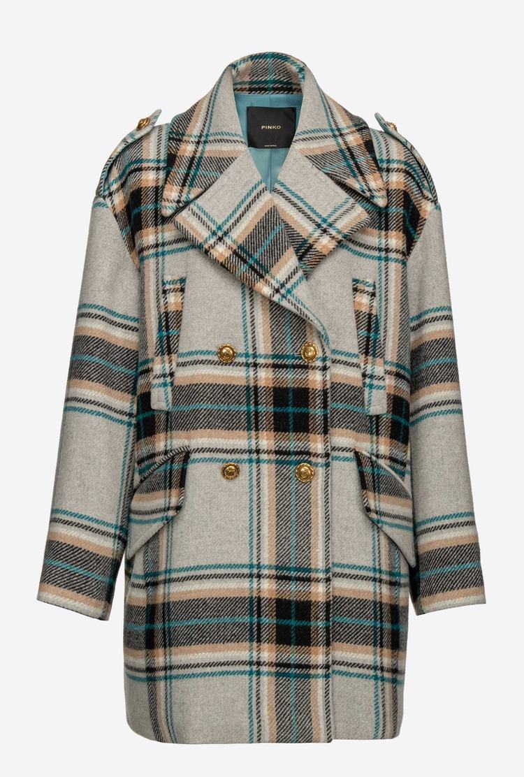 Grey/Turquoise Women's Pinko Check Coats | Ireland-90253179