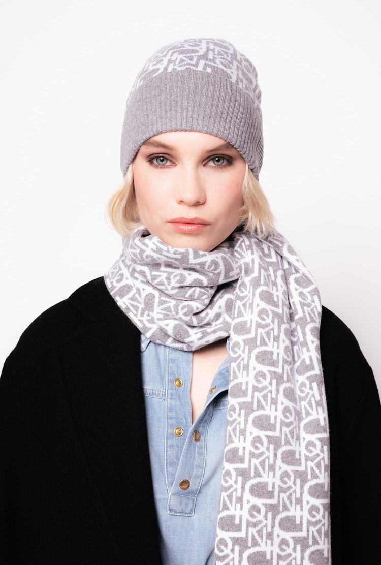 Grey/White Women's Pinko Monogram Beanie | Ireland-82153499