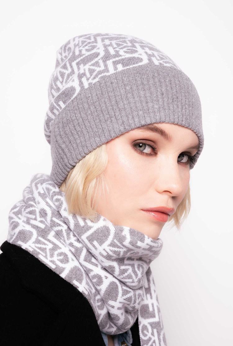 Grey/White Women's Pinko Monogram Beanie | Ireland-82153499