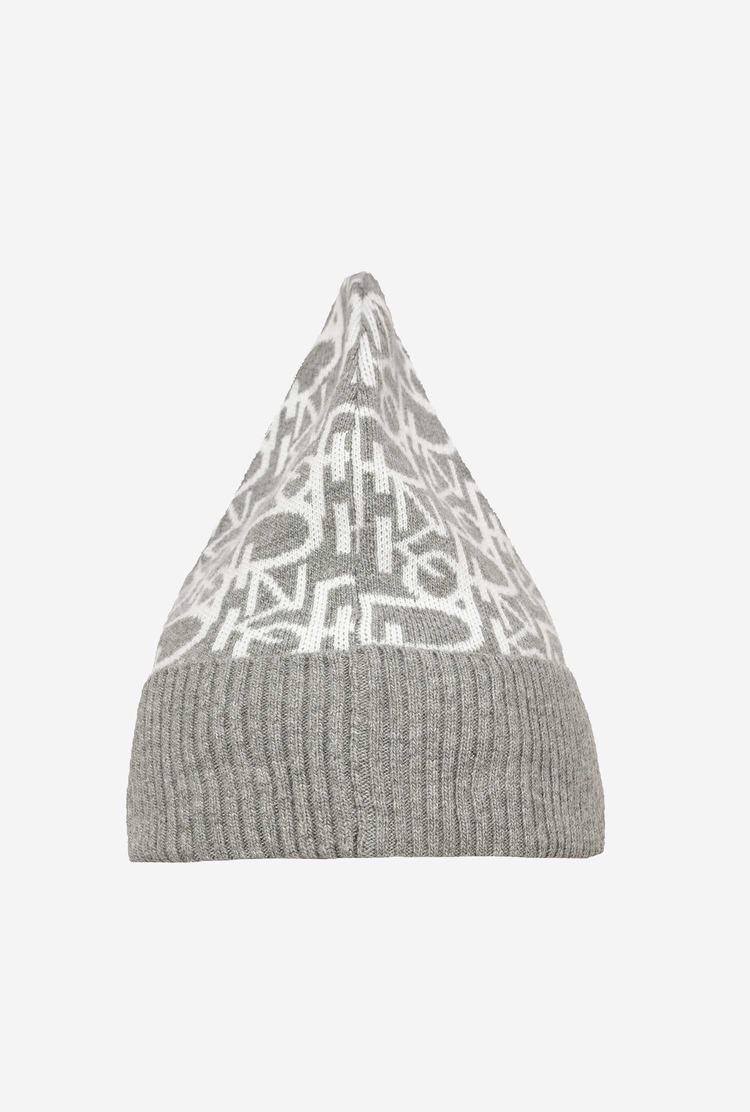 Grey/White Women\'s Pinko Monogram Beanie | Ireland-82153499