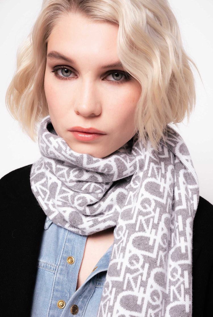 Grey/White Women's Pinko Monogram Scarves | Ireland-42960739