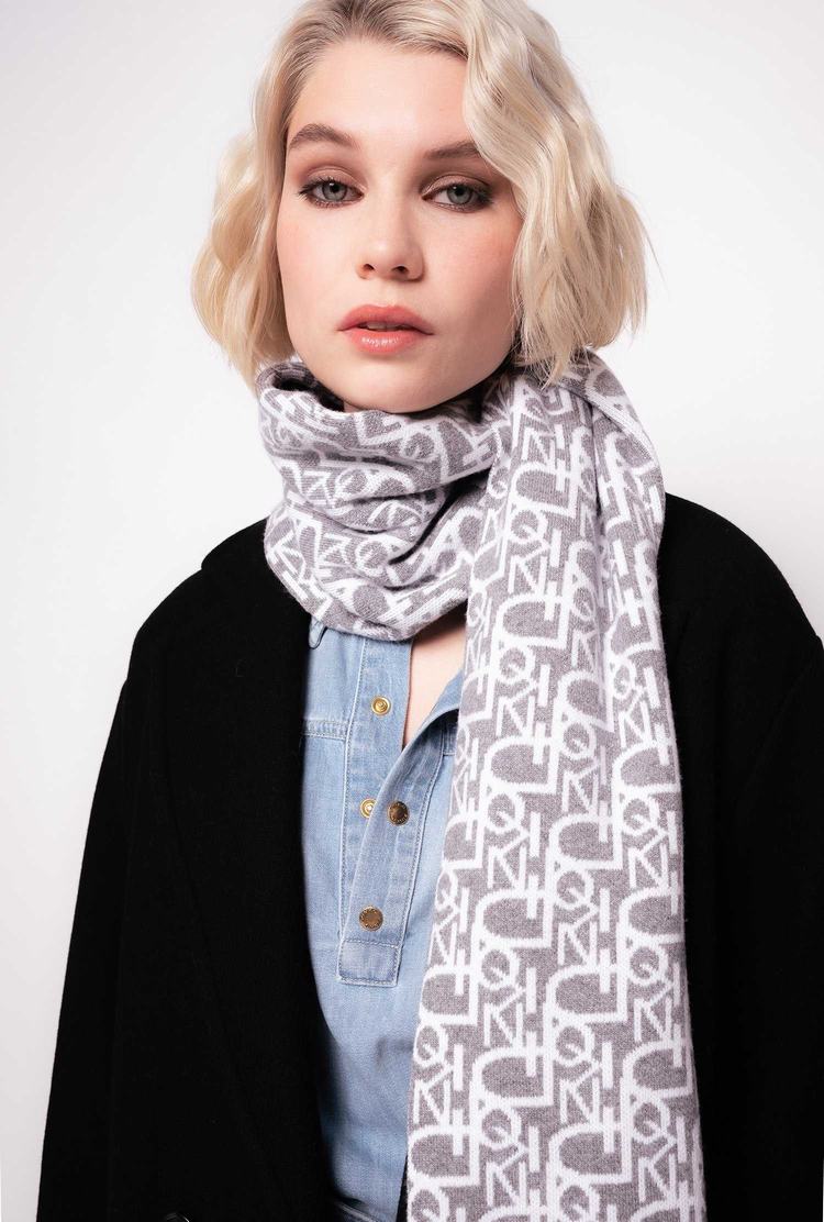 Grey/White Women's Pinko Monogram Scarves | Ireland-42960739