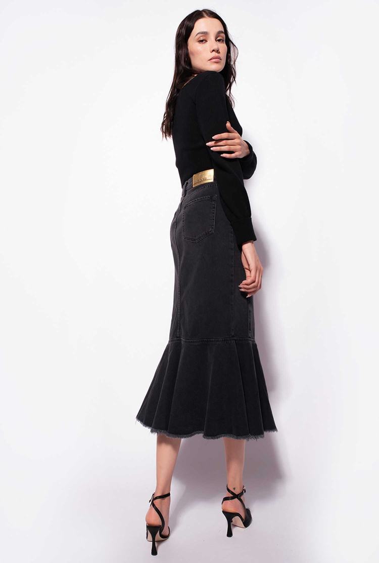 Grey Women's Pinko Black Denim Midi Skirts | Ireland-24185399