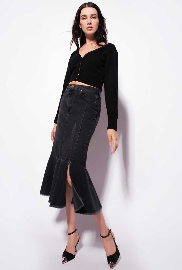 Grey Women's Pinko Black Denim Midi Skirts | Ireland-24185399