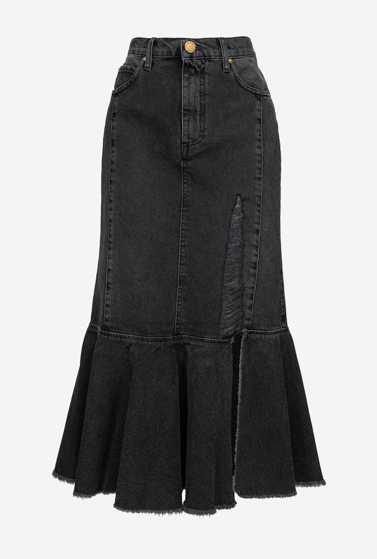 Grey Women's Pinko Black Denim Midi Skirts | Ireland-24185399