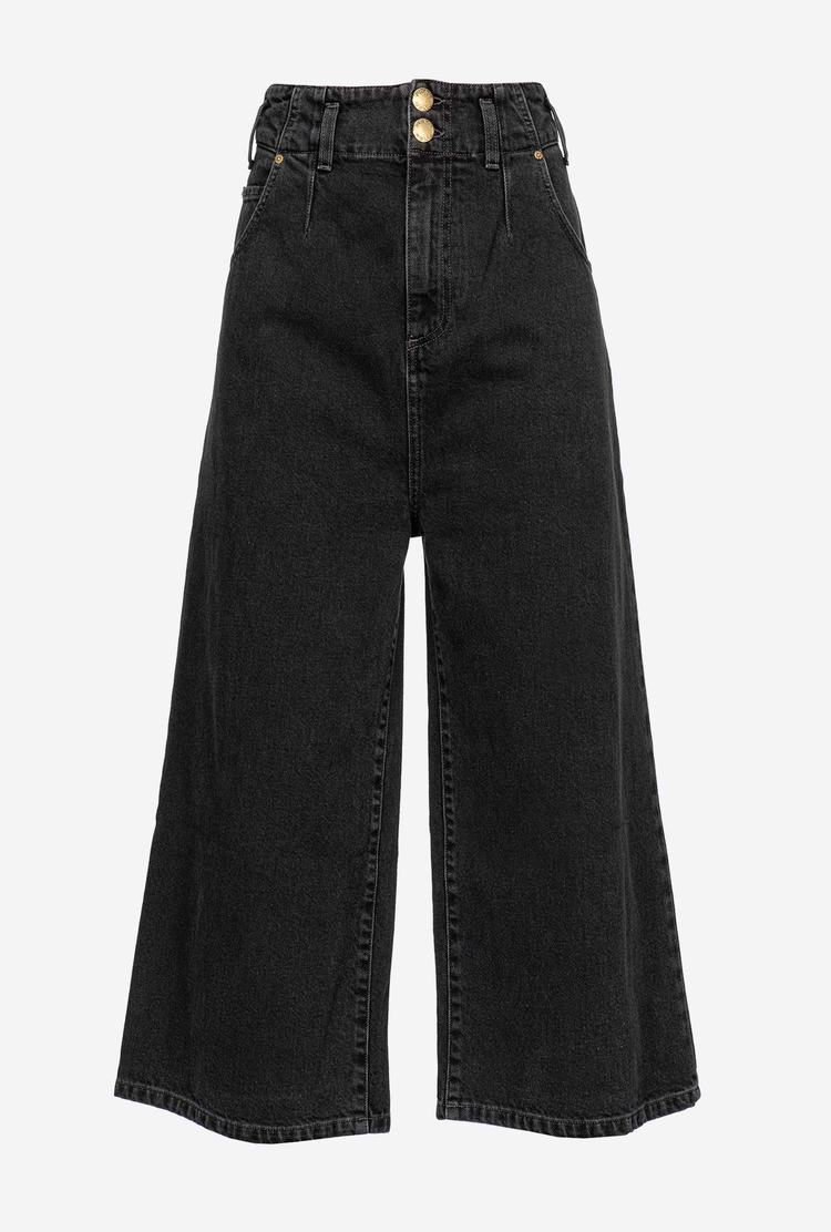 Grey Women's Pinko Cropped Wide-leg In Black Denim Jeans | Ireland-04635129