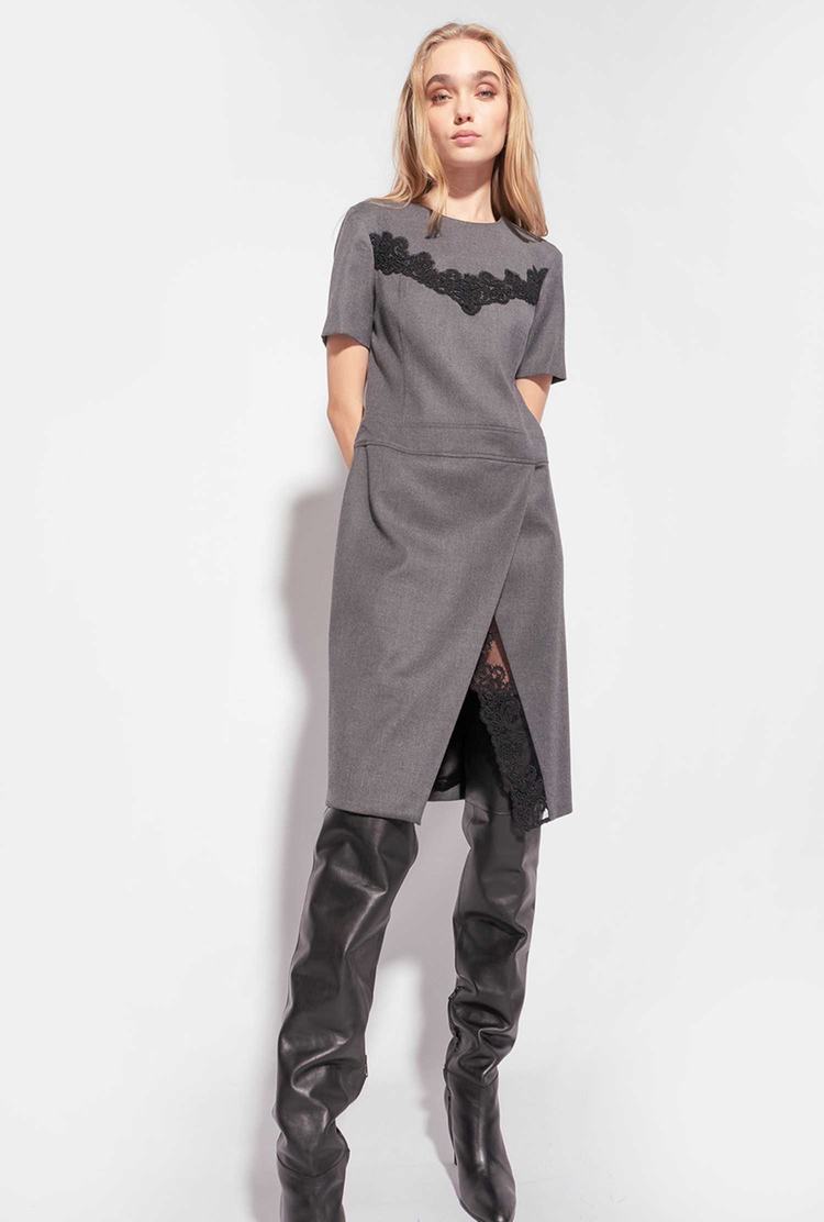 Grey Women's Pinko Flannel And Lace Midi Dress | Ireland-78350969