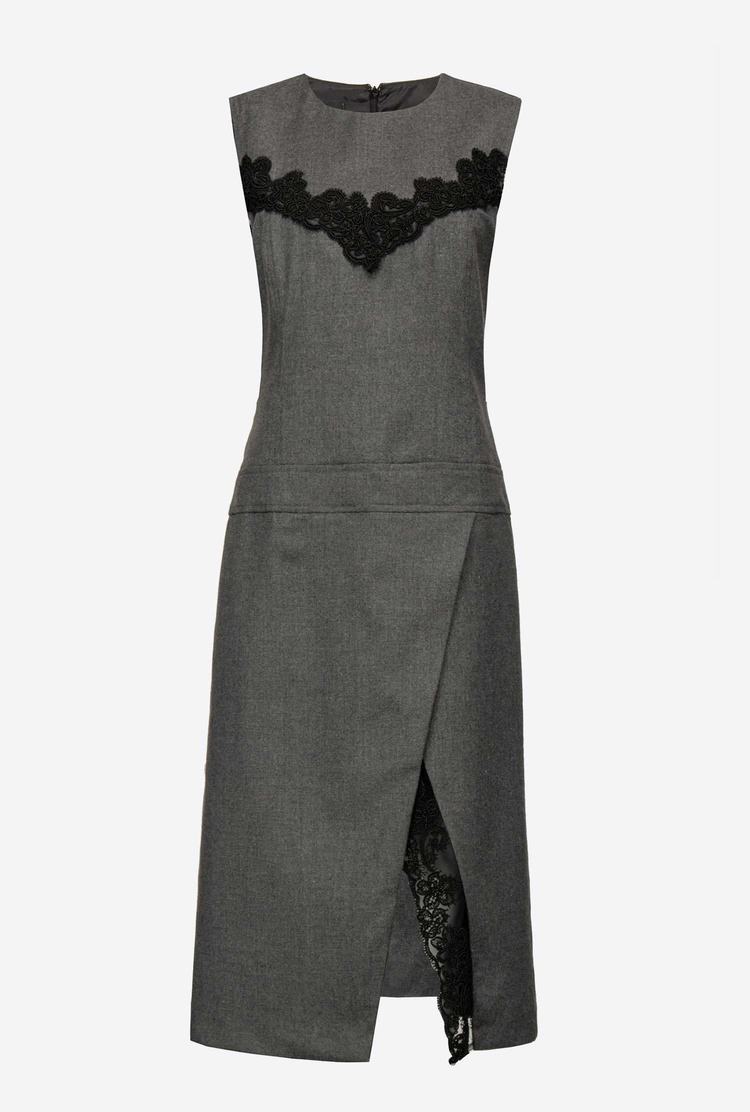 Grey Women's Pinko Flannel And Lace Midi Dress | Ireland-78350969