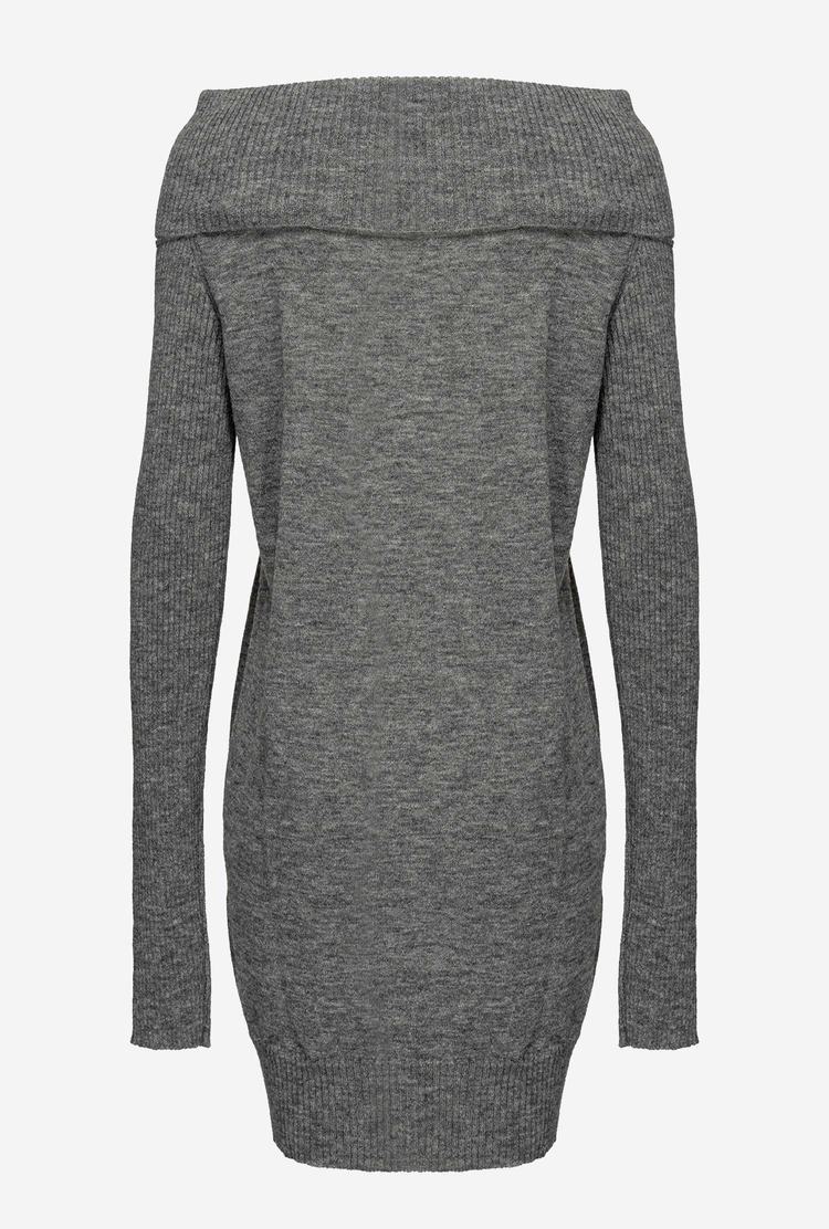 Grey Women's Pinko Off-the-shoulder Knit Dress | Ireland-69402319