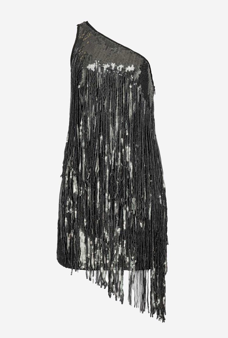 Grey Women's Pinko Sequins And Fringing Dress | Ireland-04385619