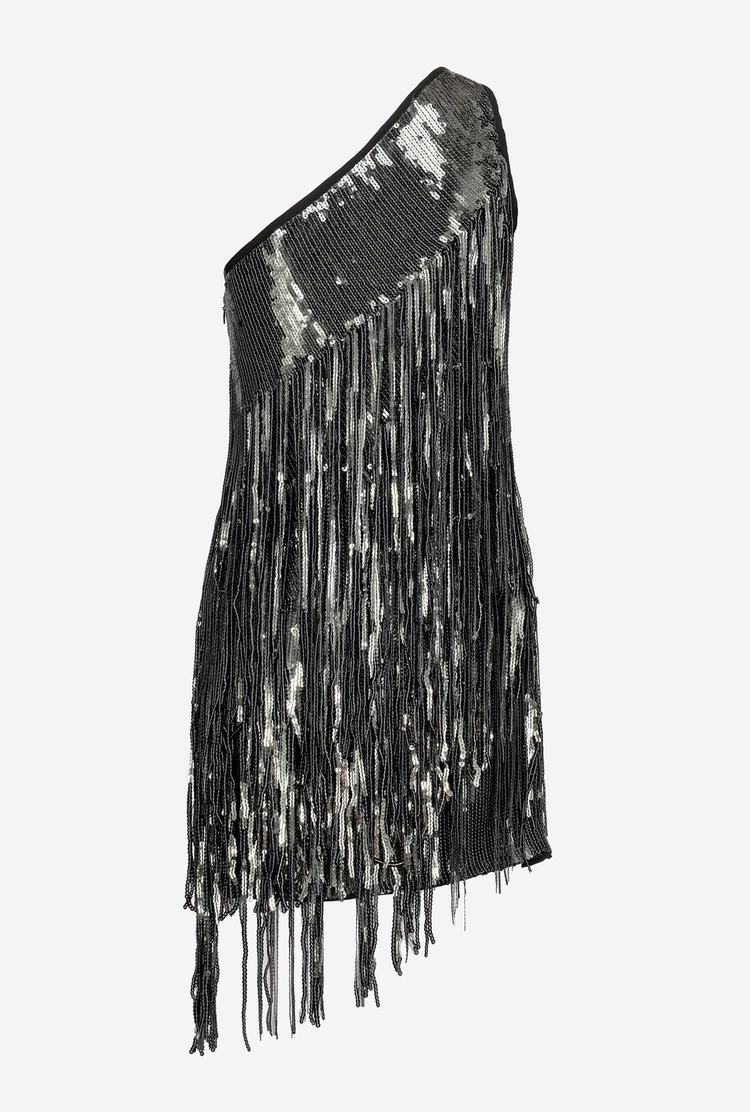 Grey Women's Pinko Sequins And Fringing Dress | Ireland-04385619