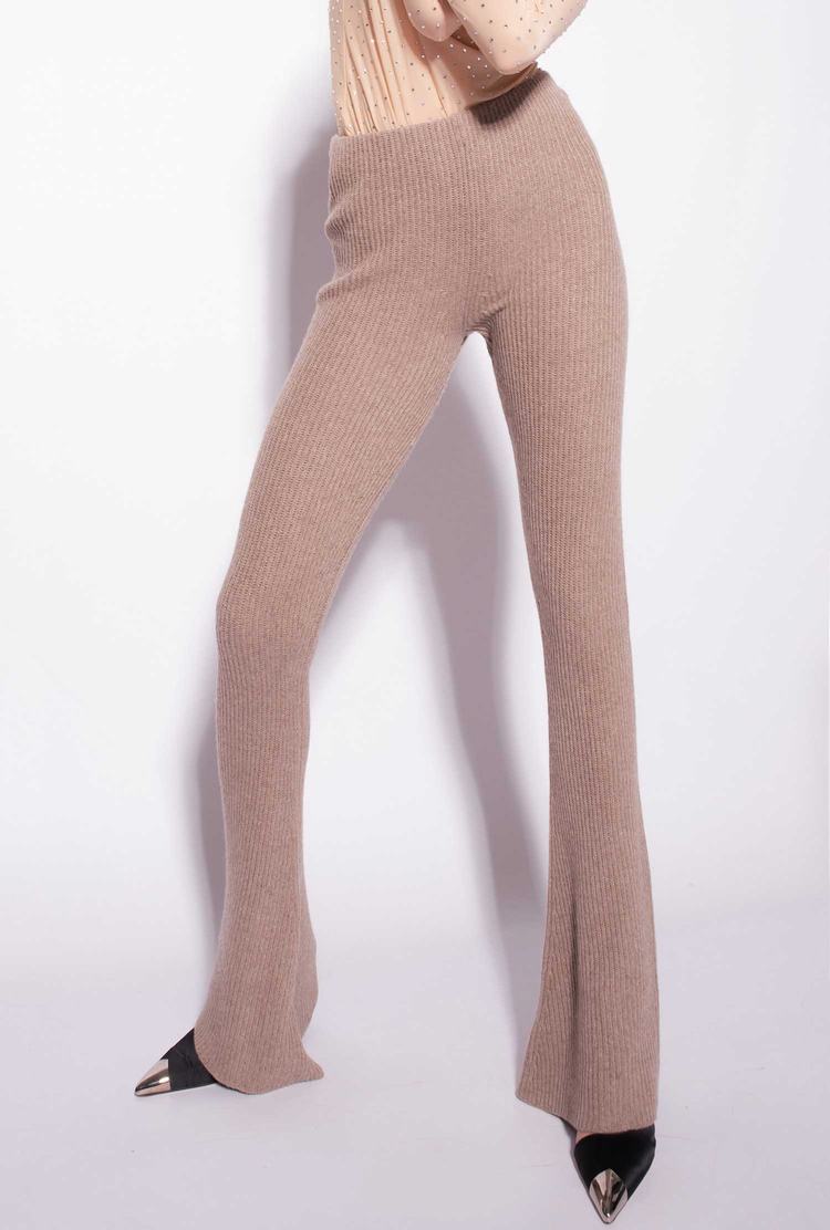 Khaki Women's Pinko Men's Ribbed Knit Flared Pants | Ireland-03467199