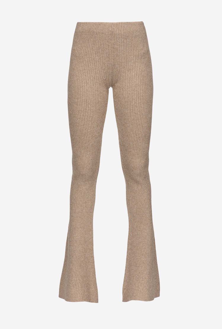 Khaki Women's Pinko Men's Ribbed Knit Flared Pants | Ireland-03467199