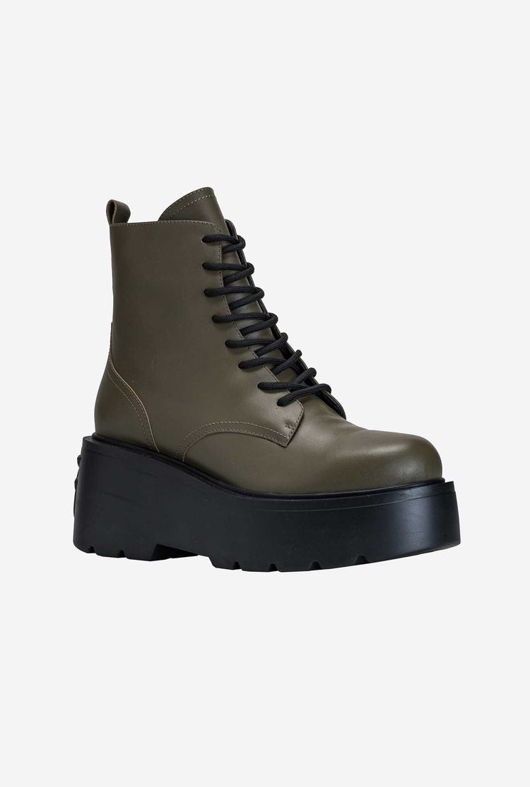 Khaki Women's Pinko Platform Combat Boots | Ireland-42198379