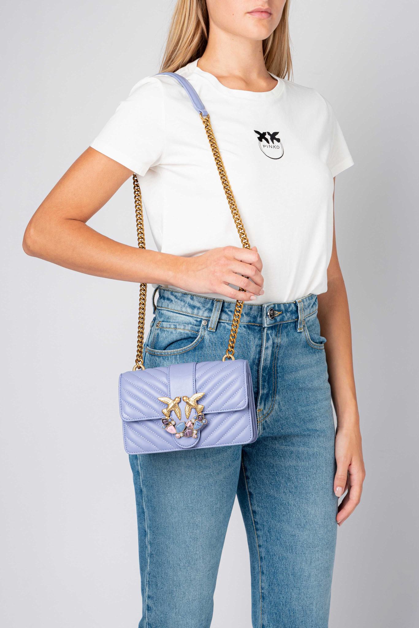 Lavender Gold Women's Pinko Mini Love Bag Icon Chevron Jewel Crossbody Bags | Ireland-05816499