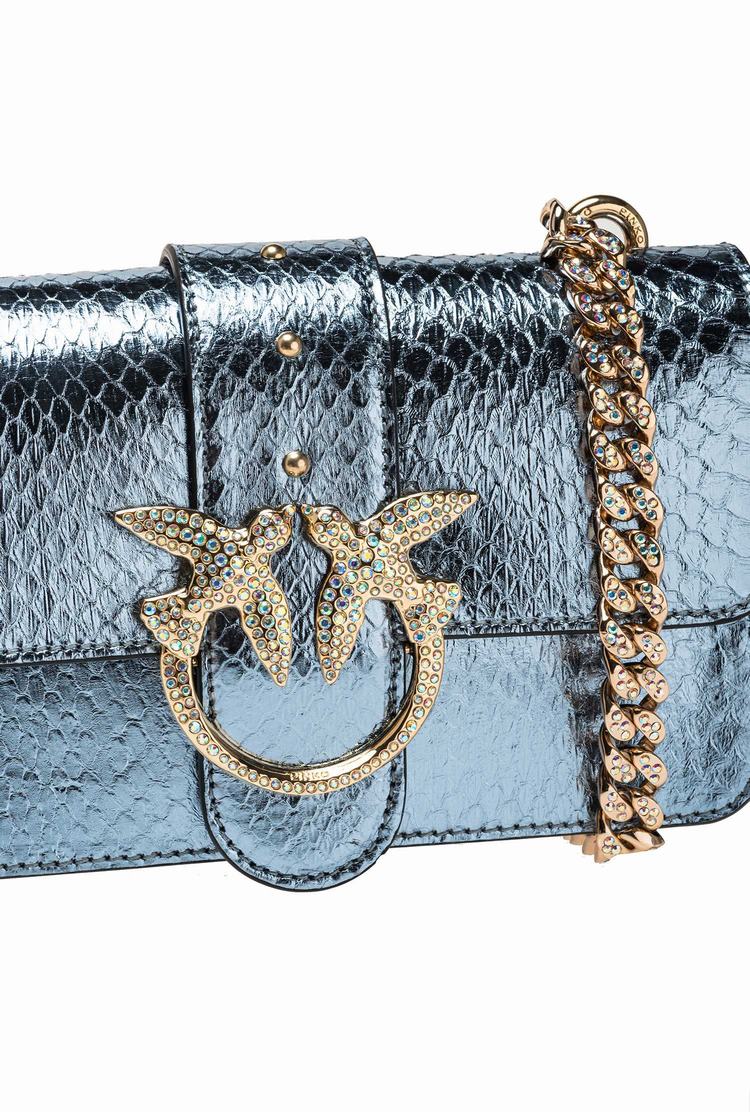 Light Blue Gold Women's Pinko Galleria Laminated Reptile Mini Love Bag One Crossbody Bags | Ireland-43928069