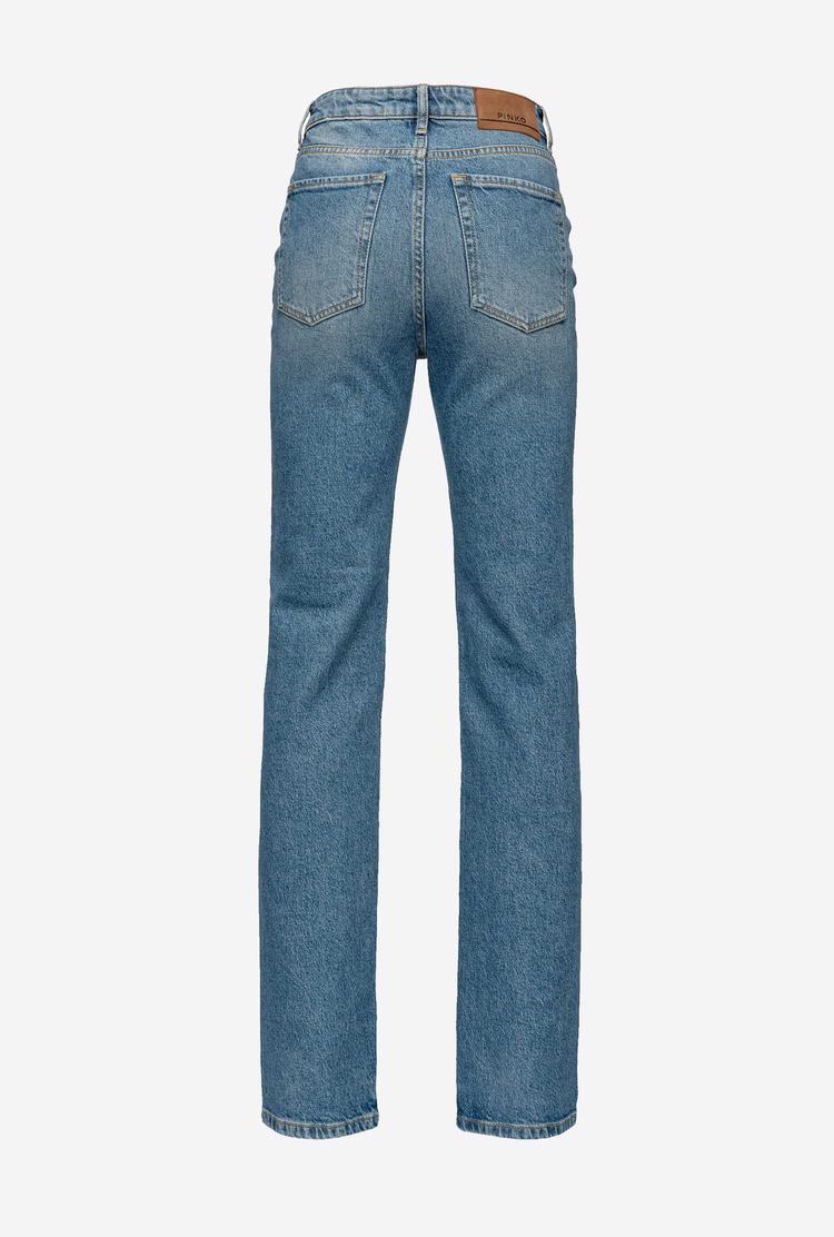 Light Blue Women's Pinko Flared Dark Denim Jeans | Ireland-63149759