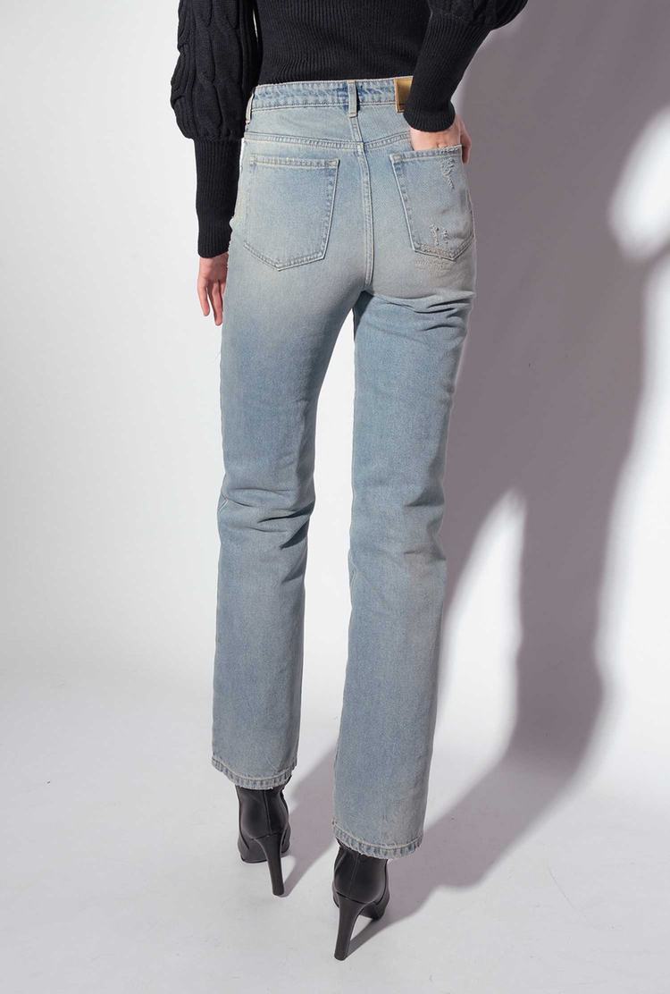 Light Blue Women's Pinko Straight-cut Vintage Denim Jeans | Ireland-89045239