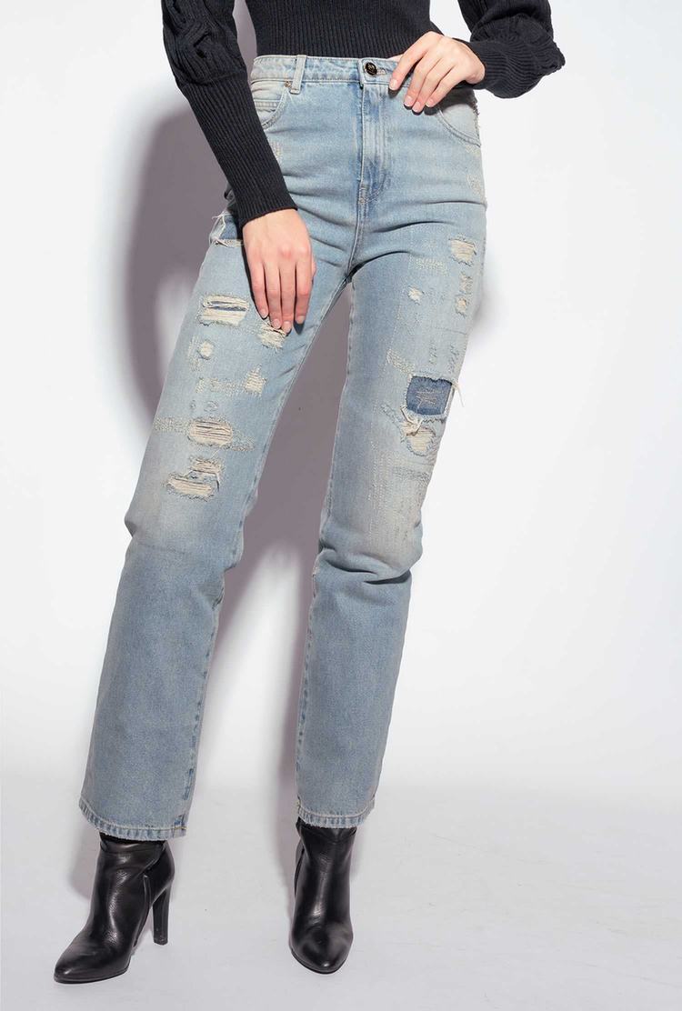 Light Blue Women's Pinko Straight-cut Vintage Denim Jeans | Ireland-89045239