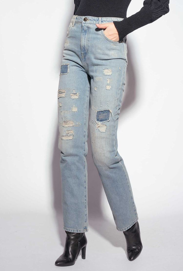 Light Blue Women's Pinko Straight-cut Vintage Denim Jeans | Ireland-89045239