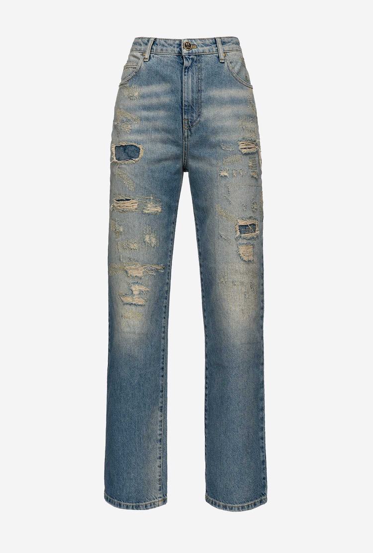 Light Blue Women's Pinko Straight-cut Vintage Denim Jeans | Ireland-89045239