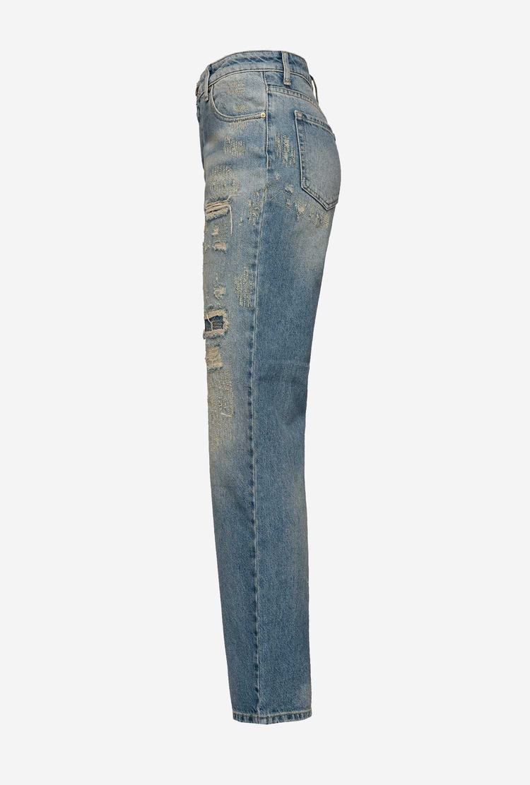 Light Blue Women's Pinko Straight-cut Vintage Denim Jeans | Ireland-89045239