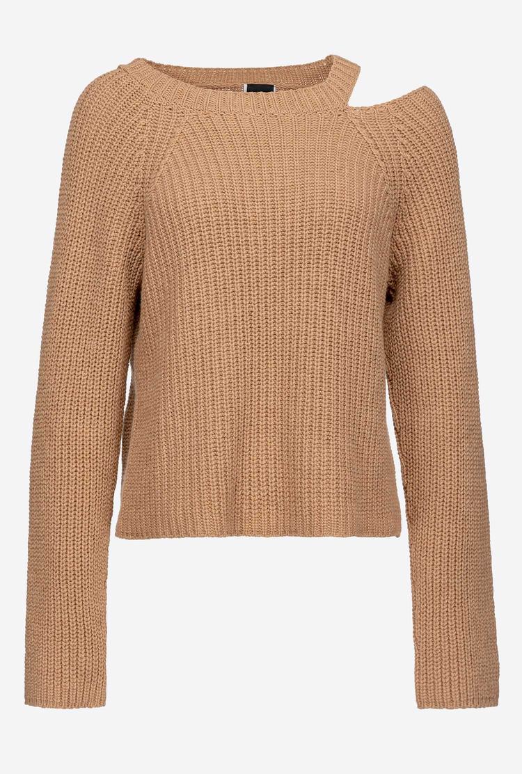 Light Brown Women's Pinko Ribbed Cashmere Pullover | Ireland-26347599