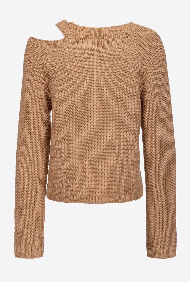 Light Brown Women's Pinko Ribbed Cashmere Pullover | Ireland-26347599