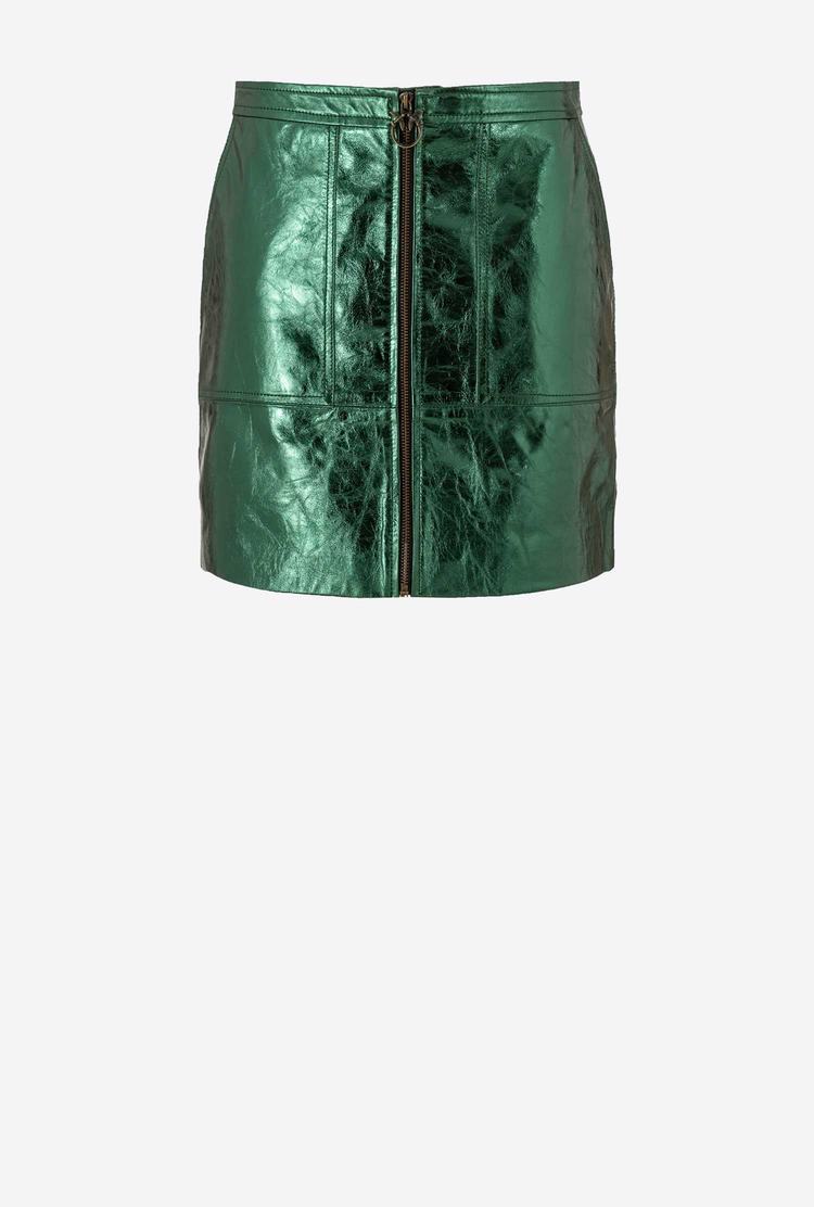 Metal Green Women's Pinko Laminated Mini Skirts | Ireland-98562739