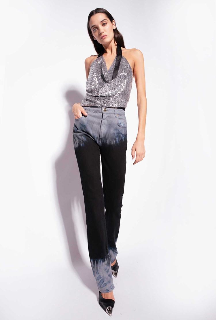 Metal Silver Women's Pinko All-over Sequin Embellishment Tanks | Ireland-60534199