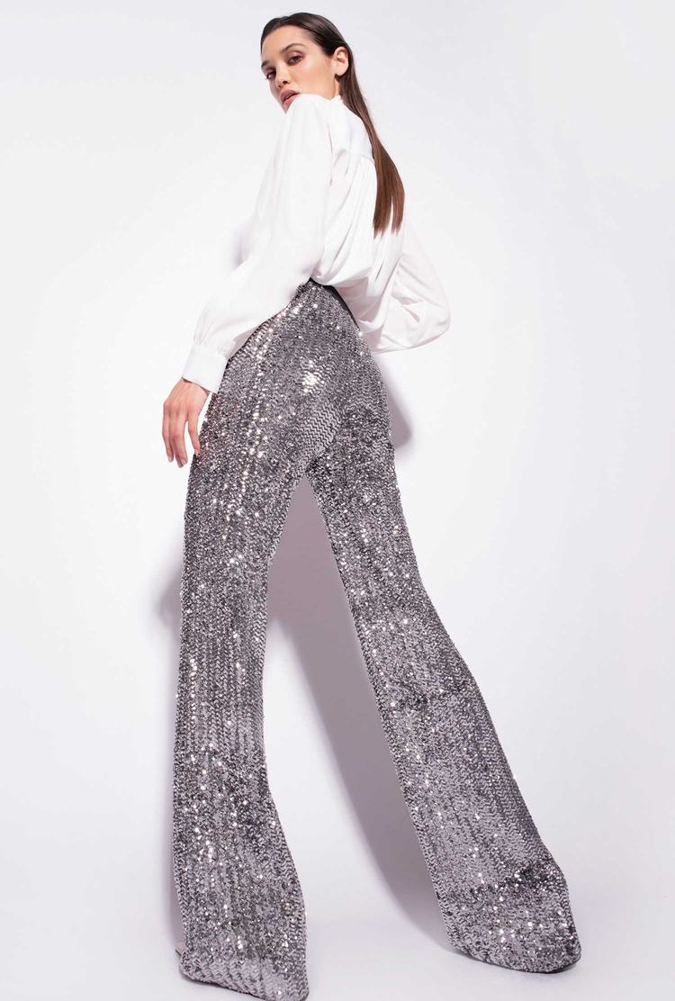 Metal Silver Women's Pinko All-over Sequin Embellishment Pants | Ireland-65971049