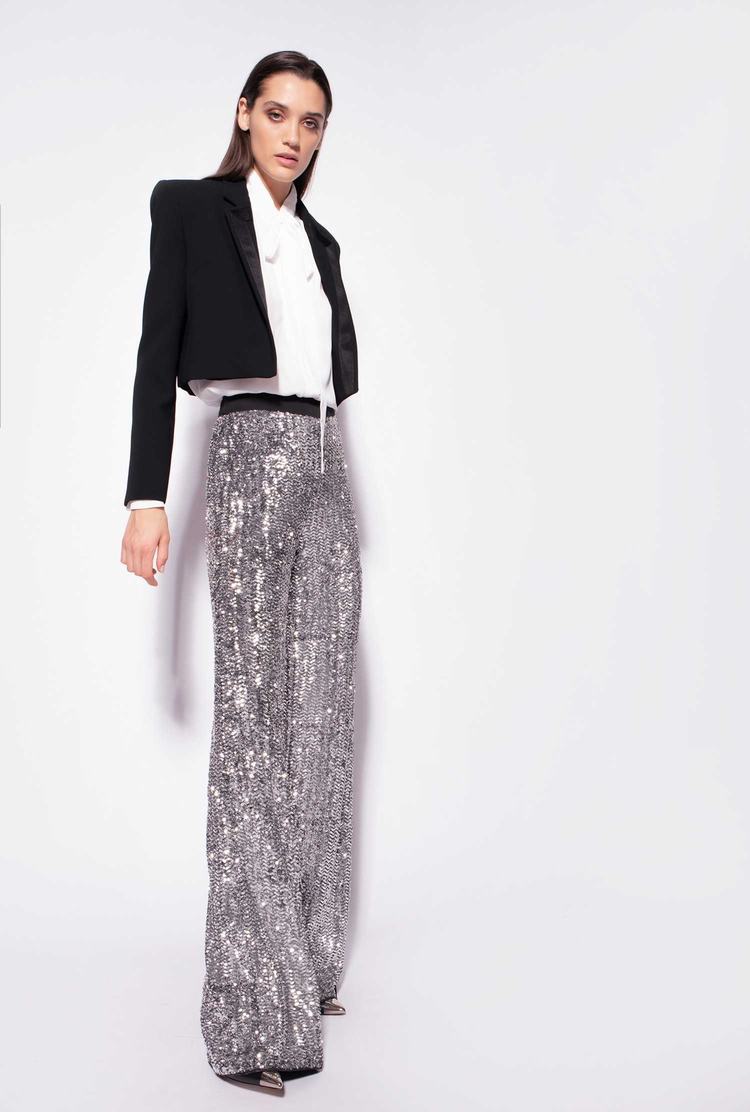 Metal Silver Women's Pinko All-over Sequin Embellishment Pants | Ireland-65971049