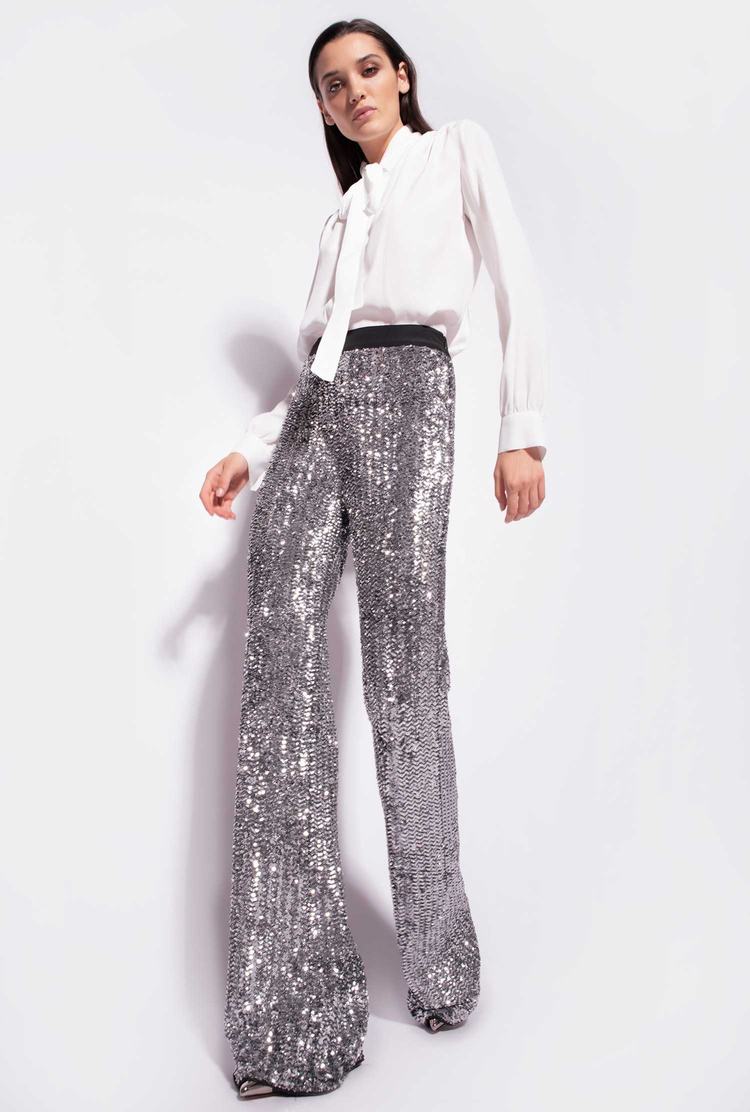 Metal Silver Women's Pinko All-over Sequin Embellishment Pants | Ireland-65971049