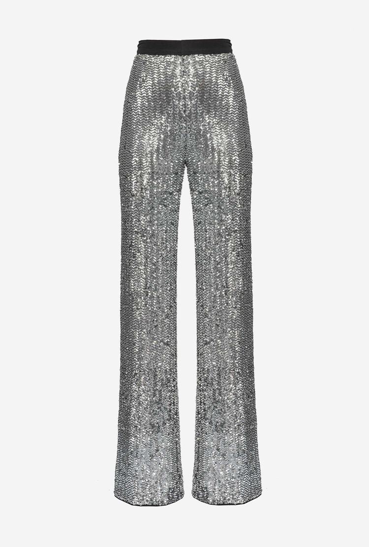 Metal Silver Women's Pinko All-over Sequin Embellishment Pants | Ireland-65971049