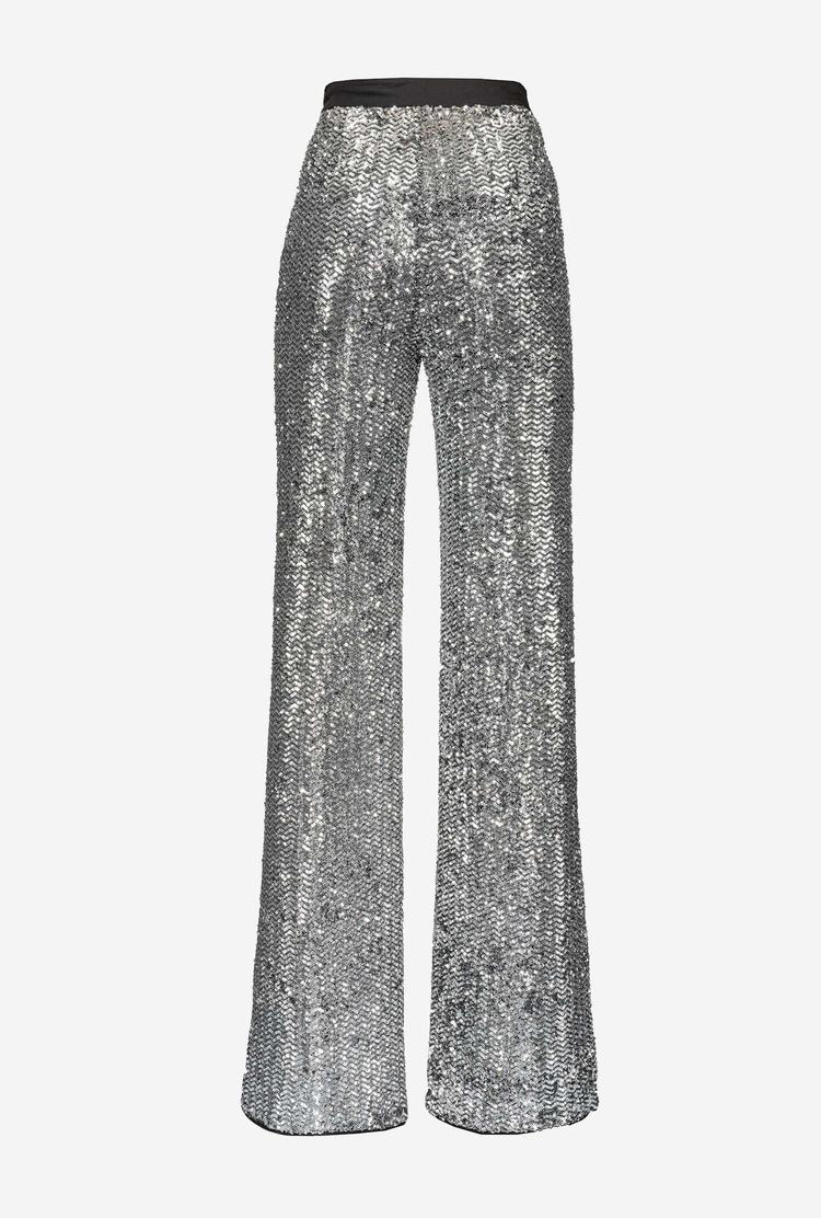 Metal Silver Women's Pinko All-over Sequin Embellishment Pants | Ireland-65971049