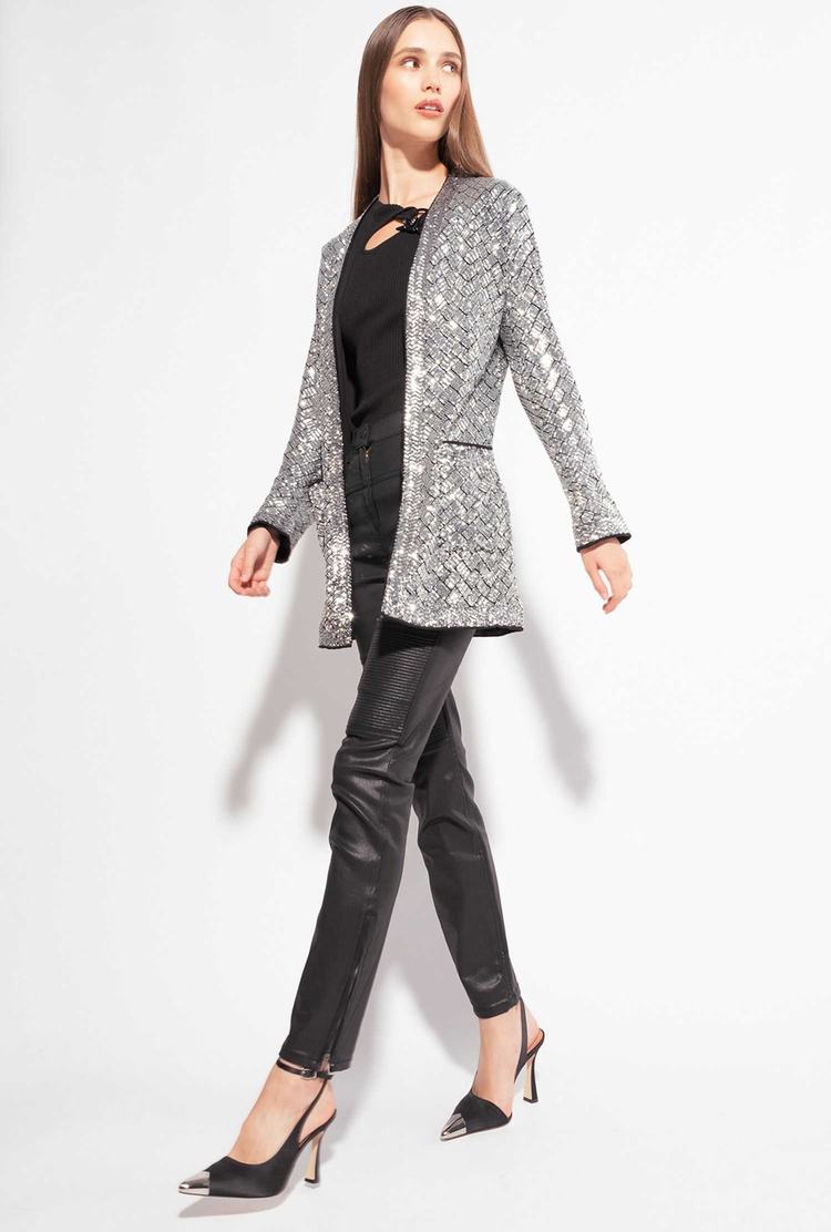 Metal Silver Women's Pinko Fully Sequinned Jackets | Ireland-39562109