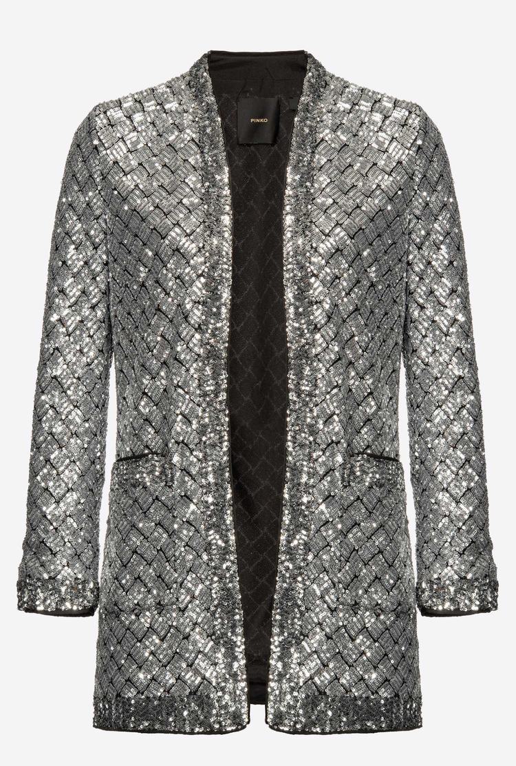 Metal Silver Women's Pinko Fully Sequinned Jackets | Ireland-39562109