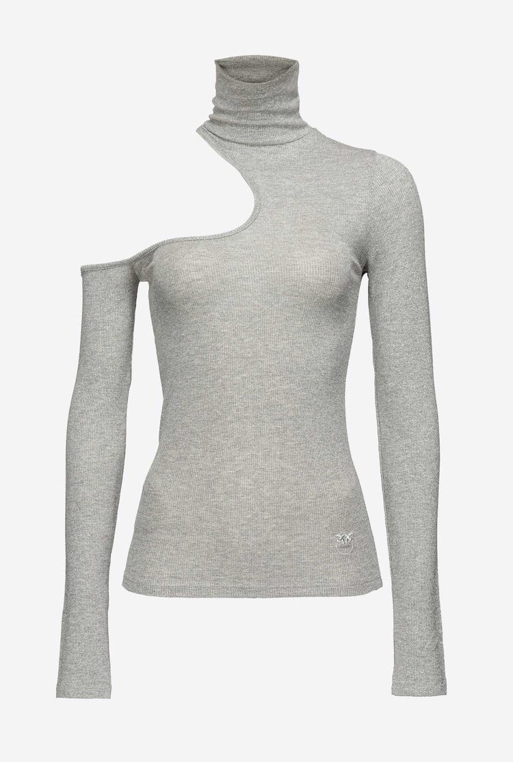 Metal Silver Women's Pinko Ribbed Lurex Sweaters | Ireland-27164939