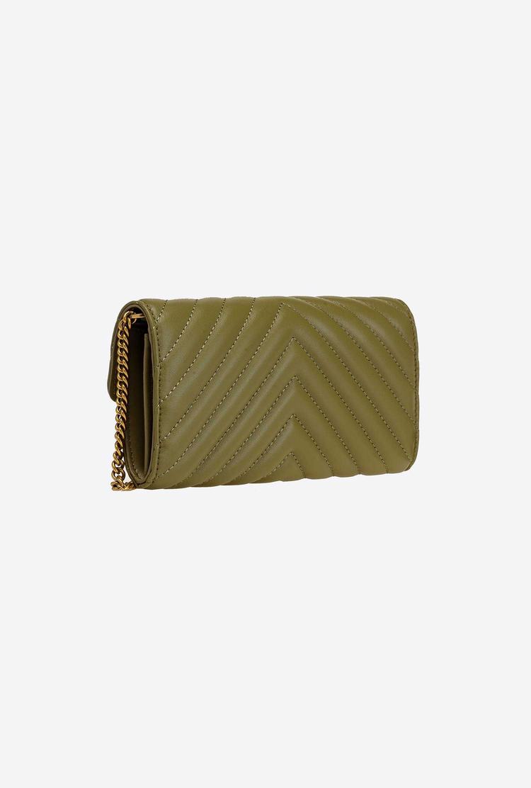 Olive Green Gold Women's Pinko Love Bag Chevron Purses | Ireland-36527149