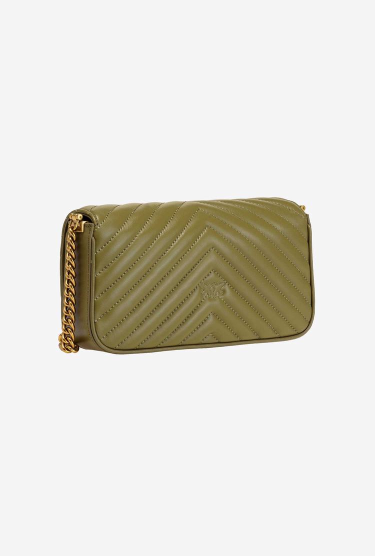 Olive Green Gold Women's Pinko Mini Love Bag Click Baguette Chevron Shoulder Bags | Ireland-60942739