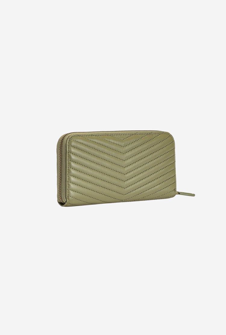 Olive Green Gold Women's Pinko Zip-around In Chevron-patterned Nappa Leather Purses | Ireland-56831409