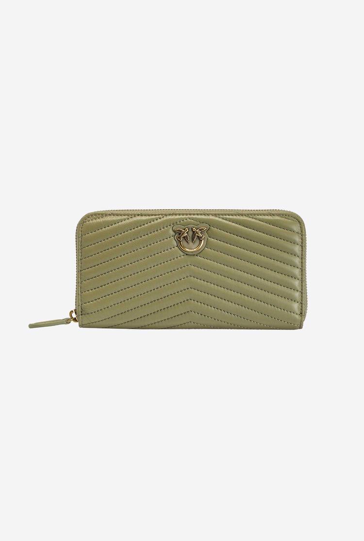 Olive Green Gold Women\'s Pinko Zip-around In Chevron-patterned Nappa Leather Purses | Ireland-56831409