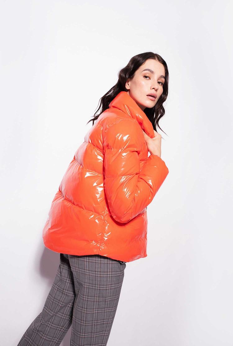 Orange Women's Pinko Padded Crystal Nylon Jackets | Ireland-41326989