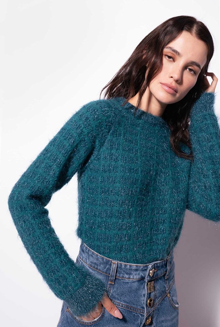 Peacock Green Women's Pinko Alpaca Blend Fluffy Pullover | Ireland-06584799