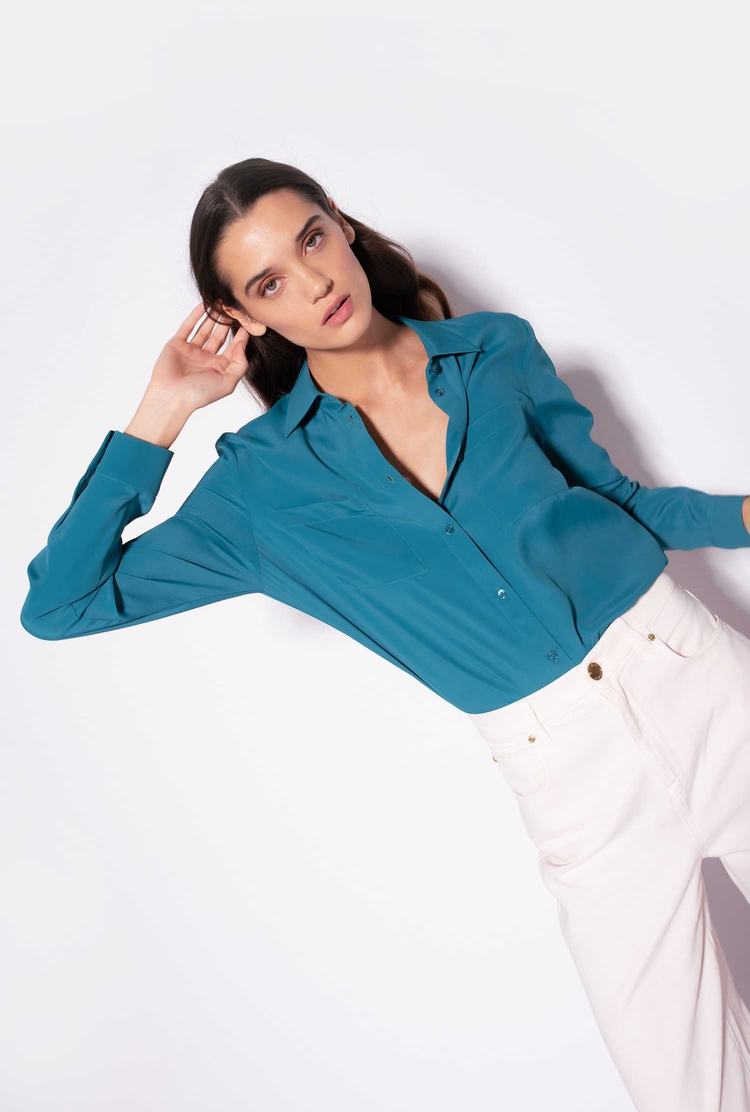 Peacock Green Women's Pinko Breast Pocket Shirts | Ireland-04253799