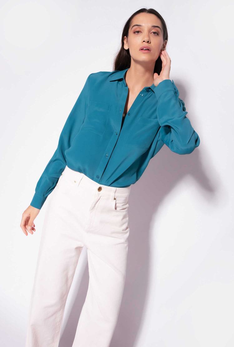 Peacock Green Women's Pinko Breast Pocket Shirts | Ireland-04253799