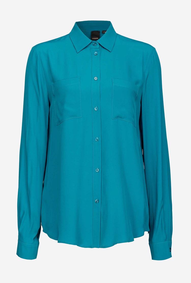 Peacock Green Women's Pinko Breast Pocket Shirts | Ireland-04253799